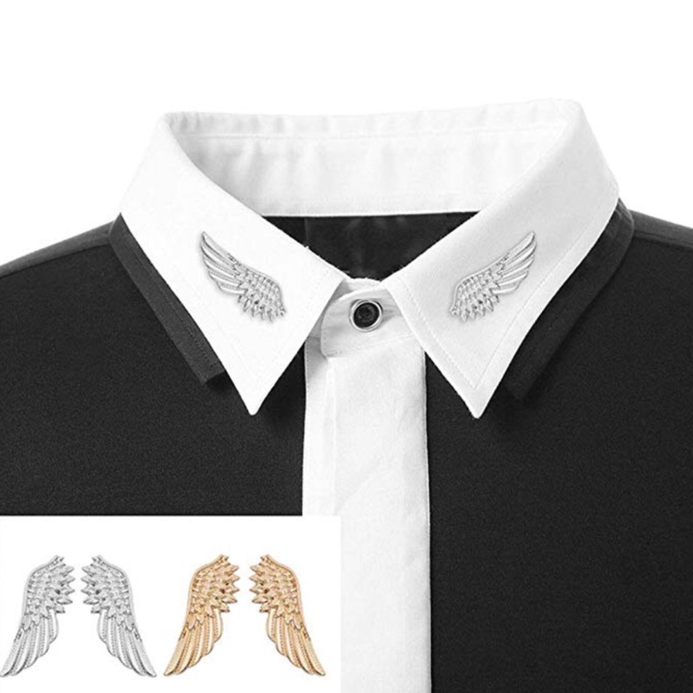 Angel Wings Feather Shirt Collar Suit Pin Brooch - Picture 2 of 14